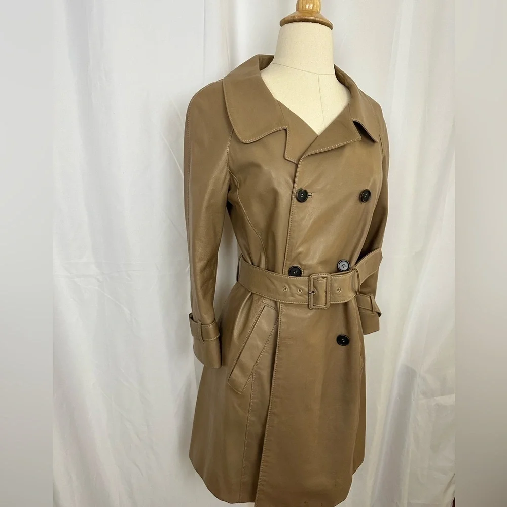 Prada Belted Leather Trench with 3/4 Sleeves Sz 38 - Picture 2 of 10